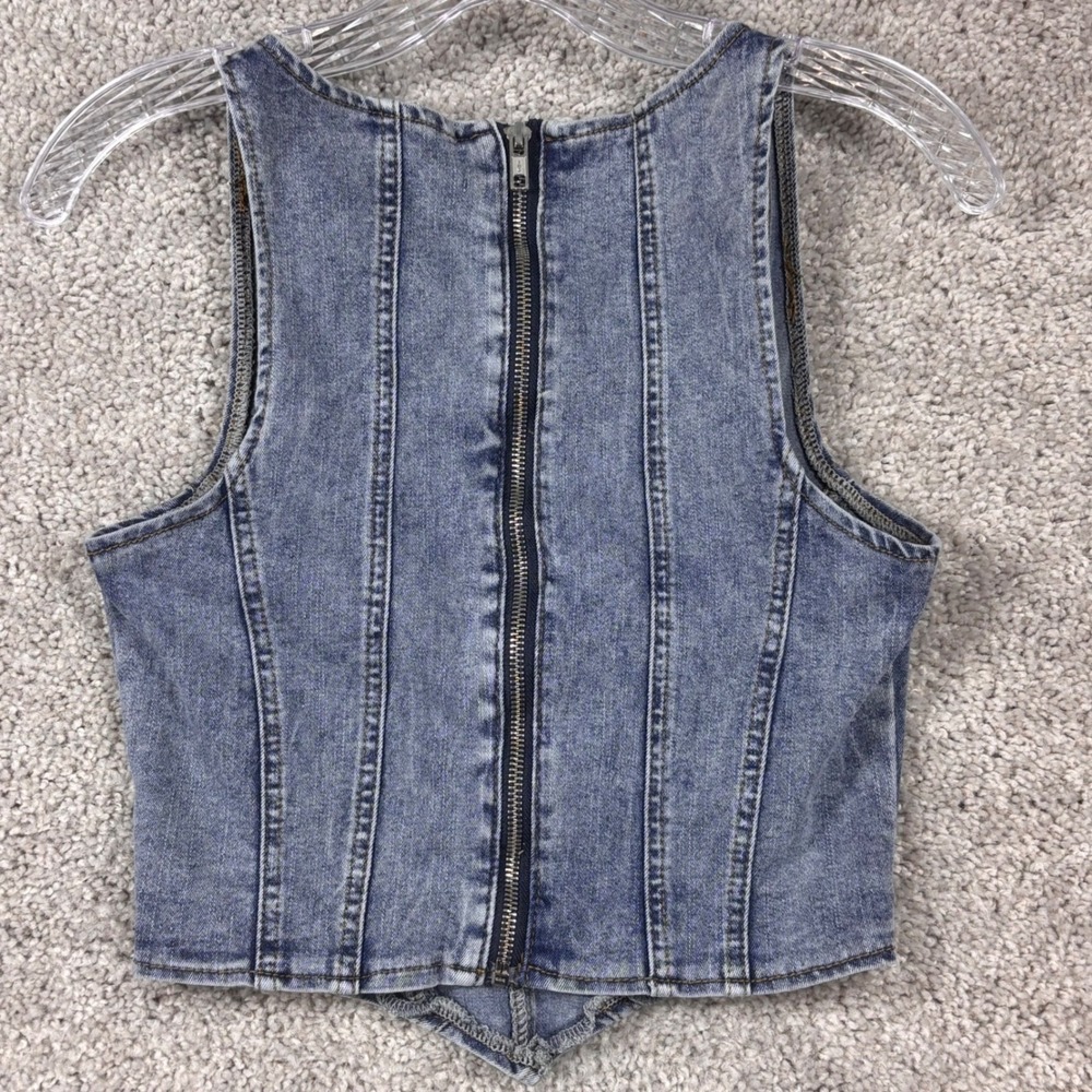 SHEIN Womens Denim Corset Top Light Wash Blue Square Neck Zip Back S
